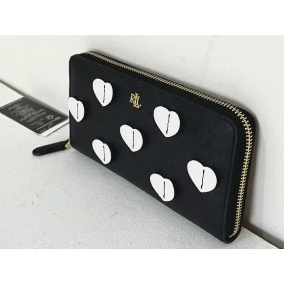 New Ralph Lauren Accordion Zip Wallet Leather Black
